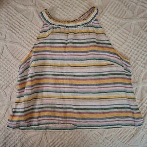 Talbots Women Size 3X Petite Striped Linen Halter Sleeveless Top Elastic Neck